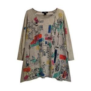 Ali Miles Tunic w Button Pockets, Dogs, Bikes, NYC?, Multicolor Abstract City
